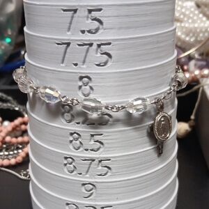 Crystal Bead Charm Bracelet with Silver Cross Religous Charms